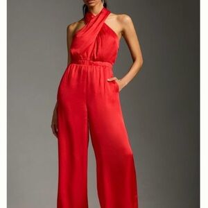 Dolan Red Halter Jumpsuit with Wide-Leg Silhouette